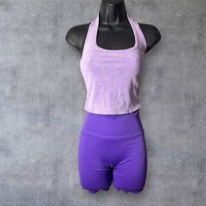 NEW All in Motion Shorts Tank Top Set Women S Purple Ribbed High Waisted Crop